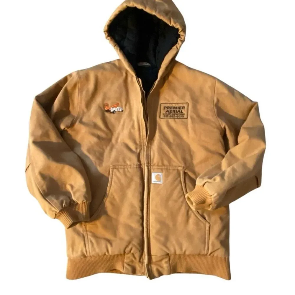 Carhartt Canvas Jacket Coat Youth XL 18-20 Tan Duck Canvas Quilted Hood work far